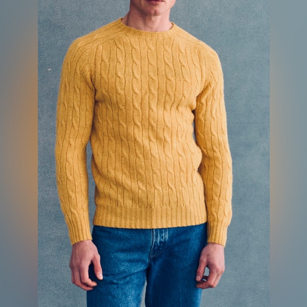 Vintage CLANSMAN Bermuda Orange Yellow Shetland Wool Cable Knit Sweater Size S